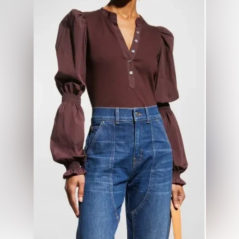 Veronica Beard Effy Puff-Sleeve top. Maroon